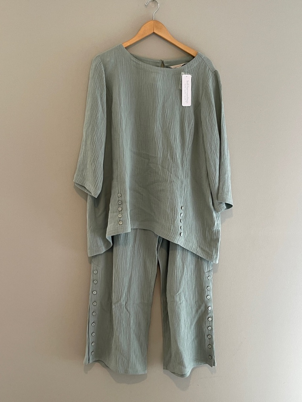 Soft Surroundings Oceo Crinkle Gauze Wide-Leg Pants and Tunic Top Size 1X NWT